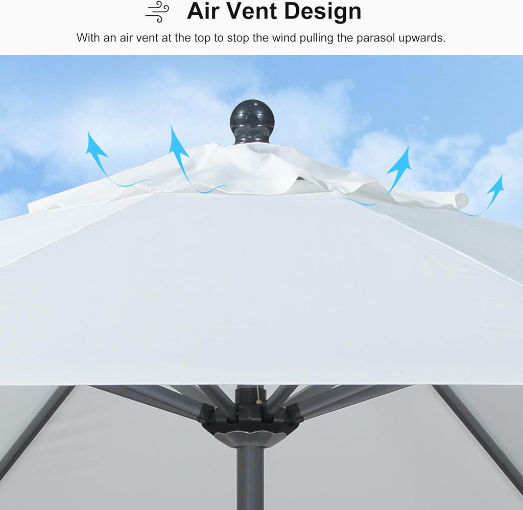 PURPLE LEAF 9’ Round Patio Umbrella | Aluminum Frame Market Umbrella with Tilt for Garden & Poolside (White)