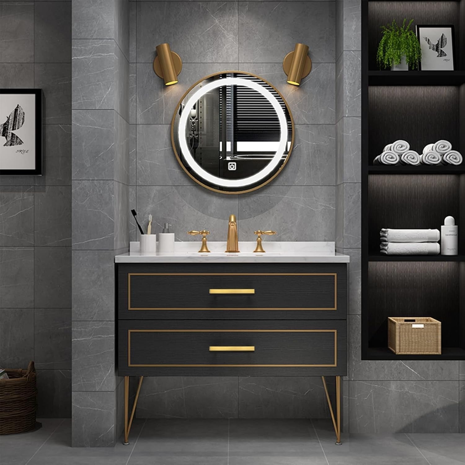 Goldenwarm 5" Brushed Brass Cabinet Pulls (35-Pack) | Modern Square Stainless Steel Drawer Hardware