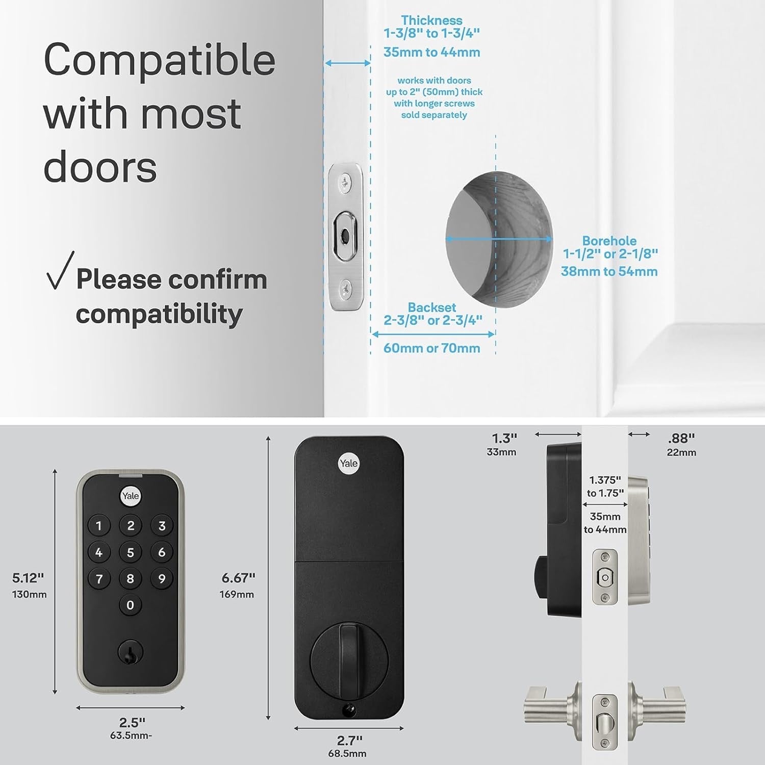 Yale Satin Nickel Keypad Deadbolt | Keyless Entry Front Door Lock (YED210-NR-619)