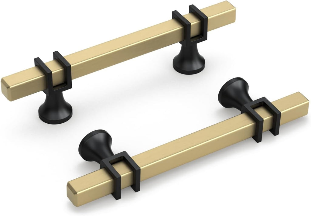 Goldenwarm Black & Gold Cabinet Pulls (10-Pack) | 3" Modern Square Drawer Handles