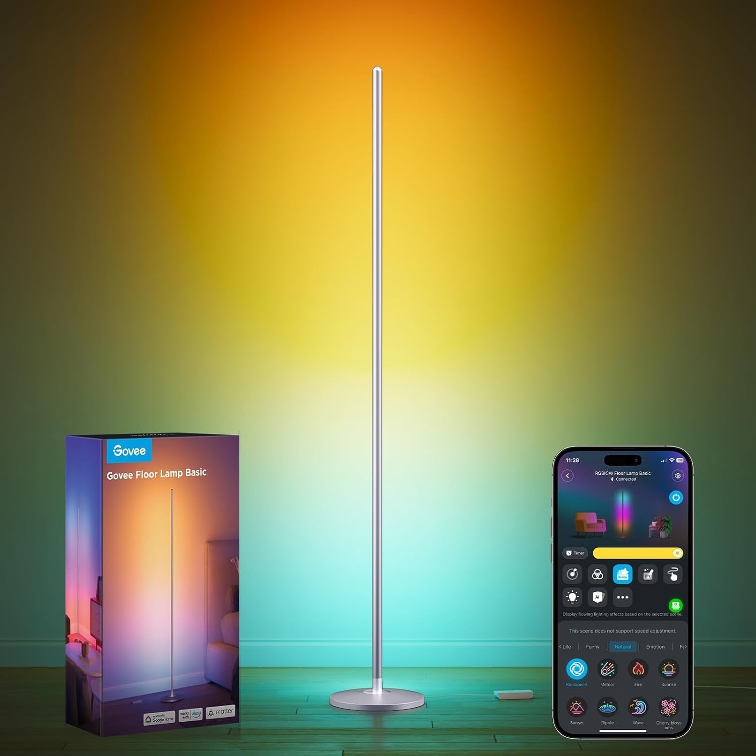 Govee RGBIC Smart LED Corner Floor Lamp | Alexa Compatible, Music Sync, 16 Million Colors (Silver)
