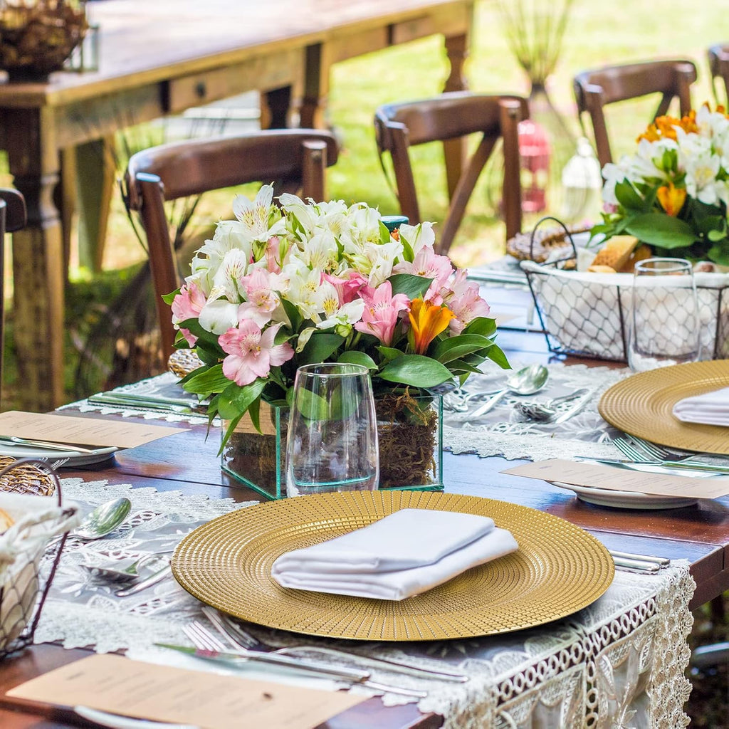Hiceeden Gold Charger Plates Set of 12 | 13” Decorative Chain Rim Table Chargers