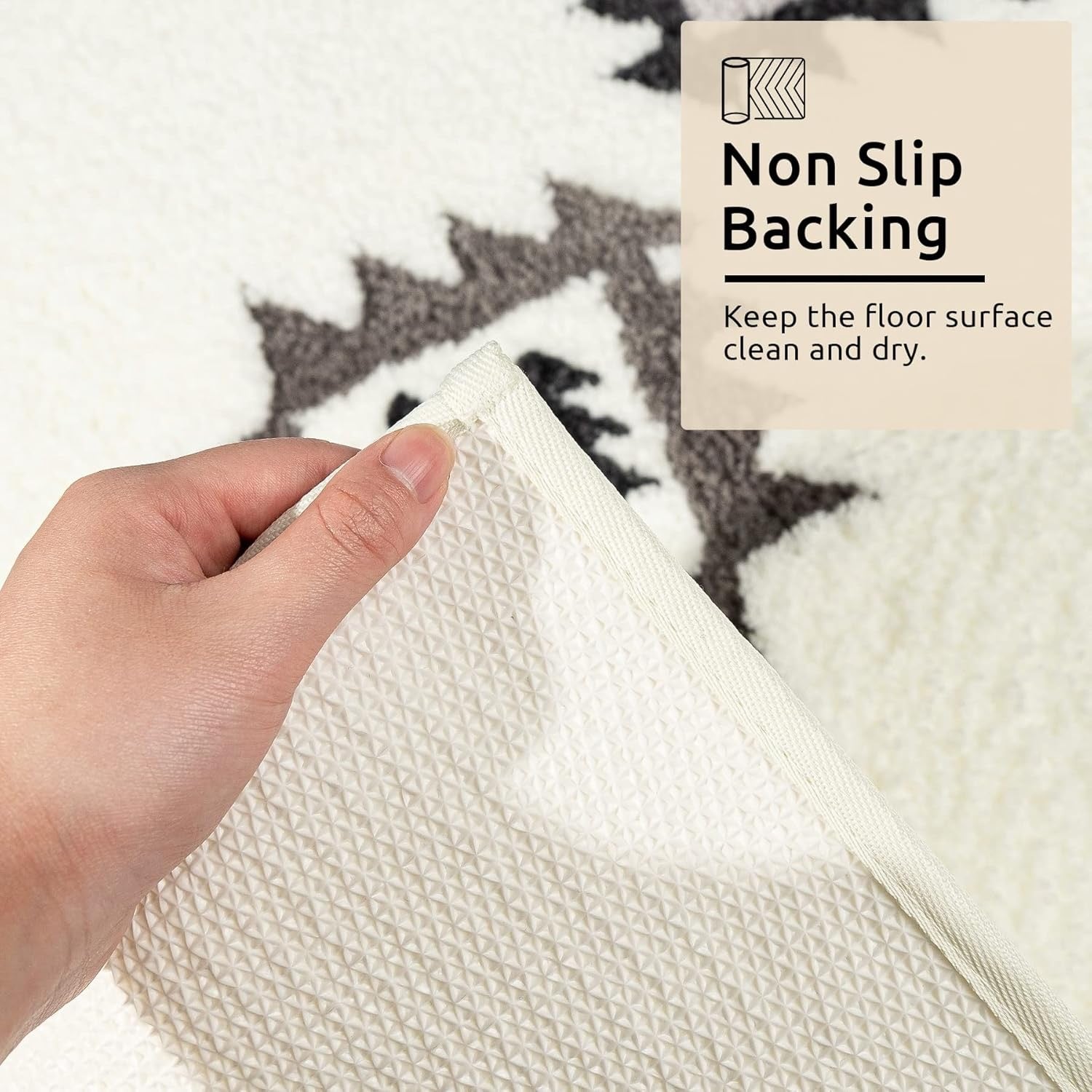 DEXDE Boho Bathroom Runner Rug 20x72 | Black & White Geometric Soft Absorbent Non-Slip Bath Mat (Farmhouse Modern Runner Rug)