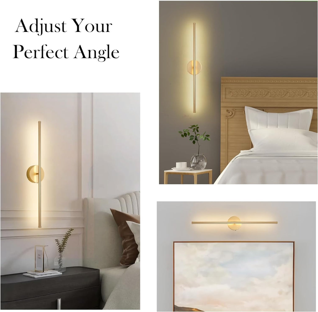 Battery-Operated Gold Wall Sconces with Remote (Set of 2) | Dimmable 3000K LED, Rotatable Design