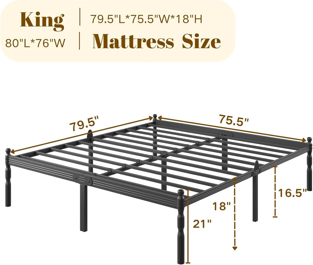 COMASACH Heavy Duty King Platform Bed Frame | Metal Frame with Storage & Mattress Stopper – Black