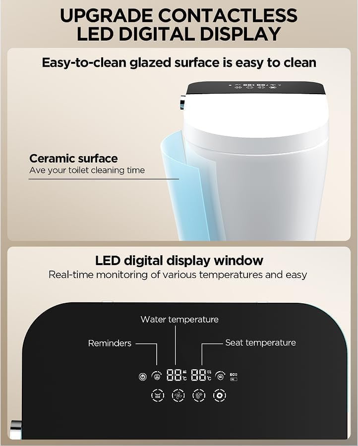 TDH Luxury Smart Toilet – Heated Seat, Bidet, Warm Air Dryer & Auto Flush One-Piece Toilet