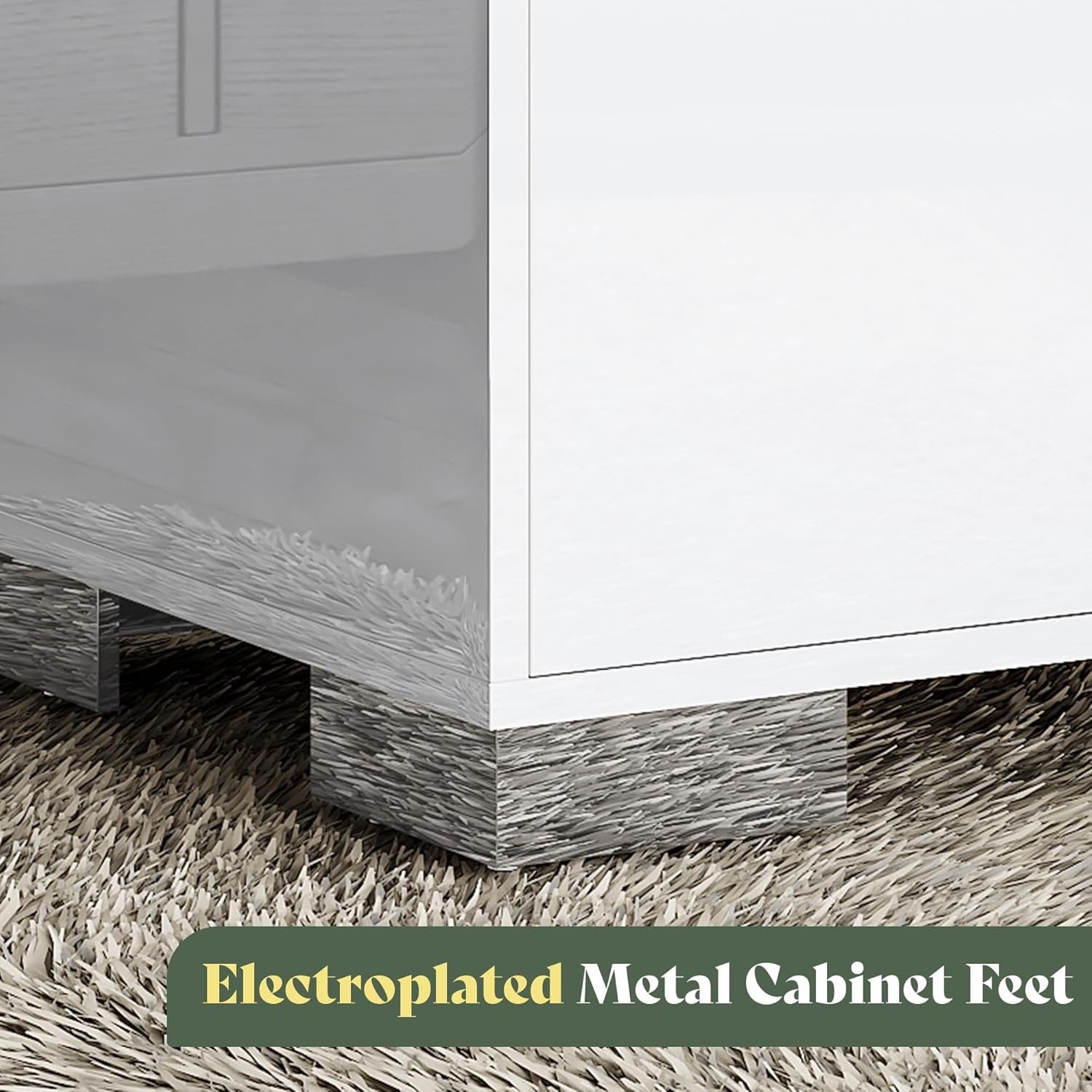 Modern White High-Gloss Nightstand Set of 2 | 2 Drawer Bedside Tables with Electroplated Handles