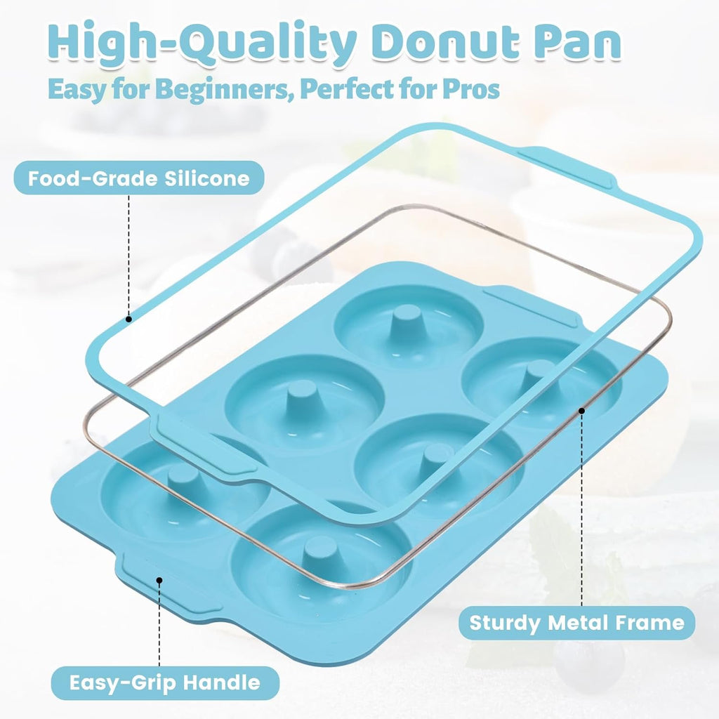 Nonstick Silicone Donut Pan with Metal Frame | Large 3.5” Donut Mold for Baking