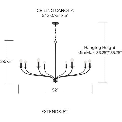 Dolan 8 Light Chandelier 52 Inch Matte Black Capital Lighting Modern Candle Style Dining Room Ceiling Light