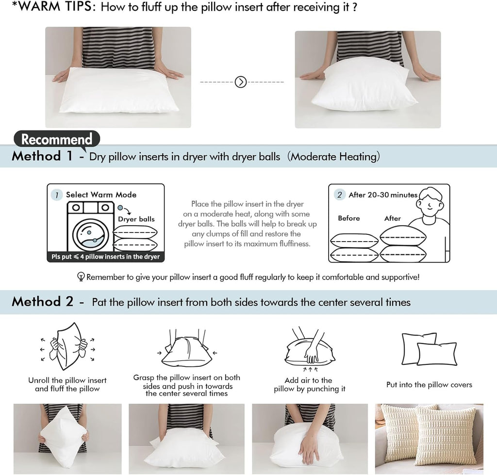 MIULEE 20×20 Decorative Pillow Inserts (Set of 2) | Shredded Memory Foam Cooling Fill for Couch & Bed