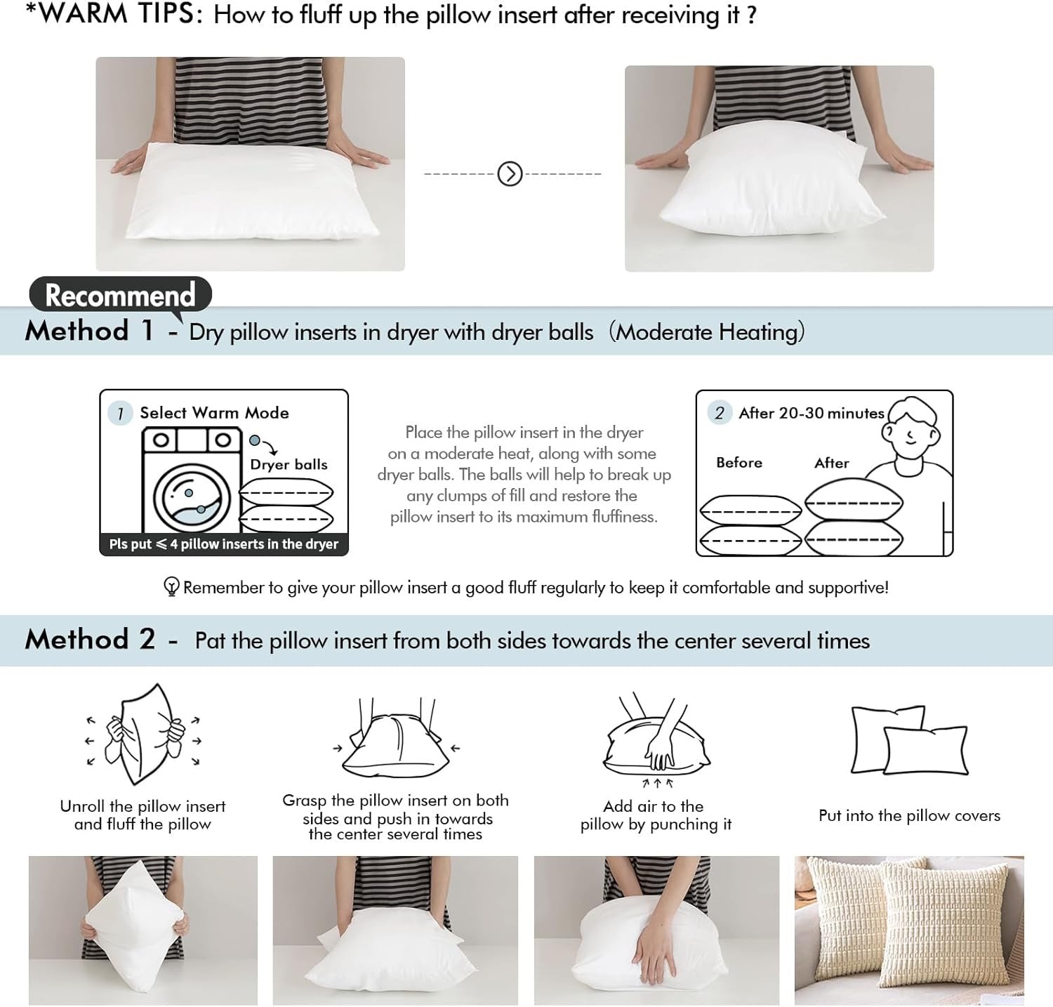 MIULEE 20×20 Decorative Pillow Inserts (Set of 2) | Shredded Memory Foam Cooling Fill for Couch & Bed