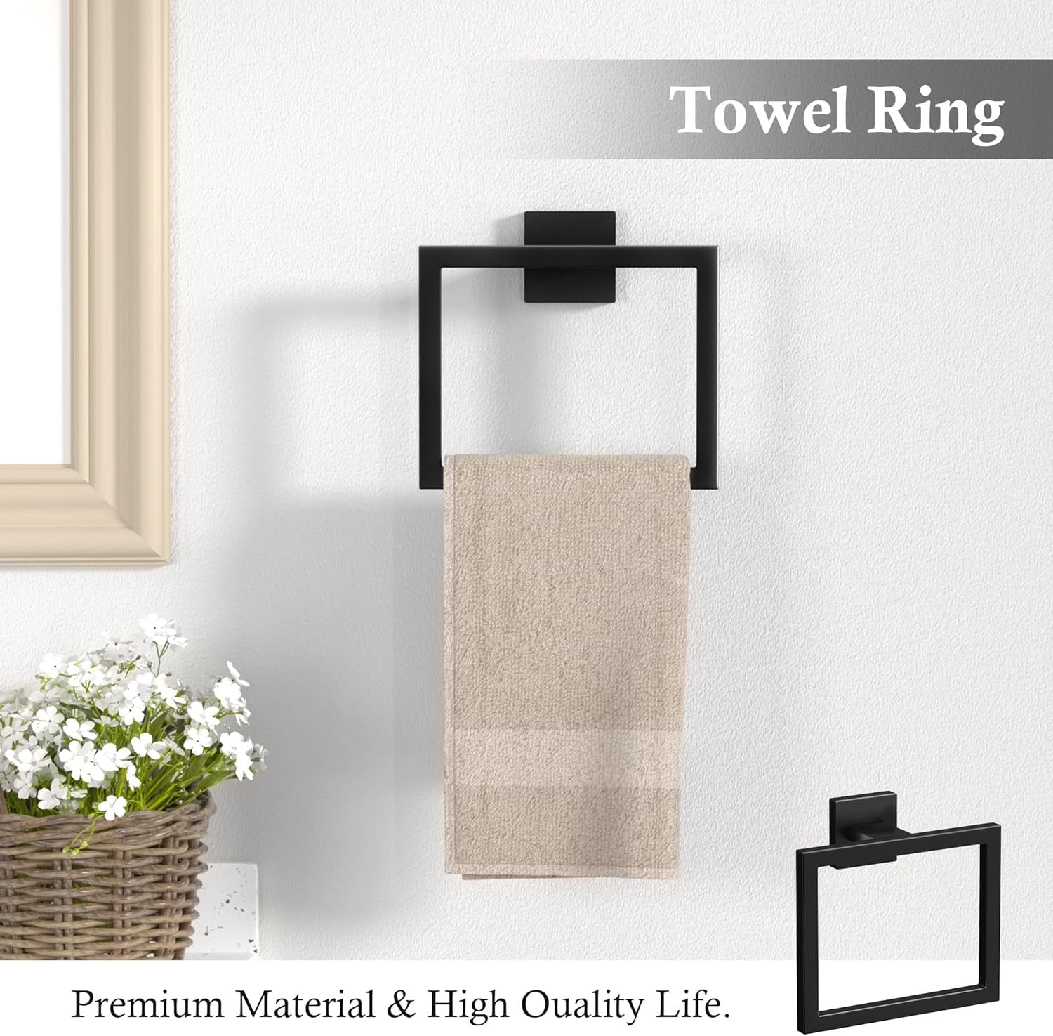 10-Piece Matte Black Bathroom Hardware Set | 23.6” SUS304 Stainless Steel Towel Bar & Accessories