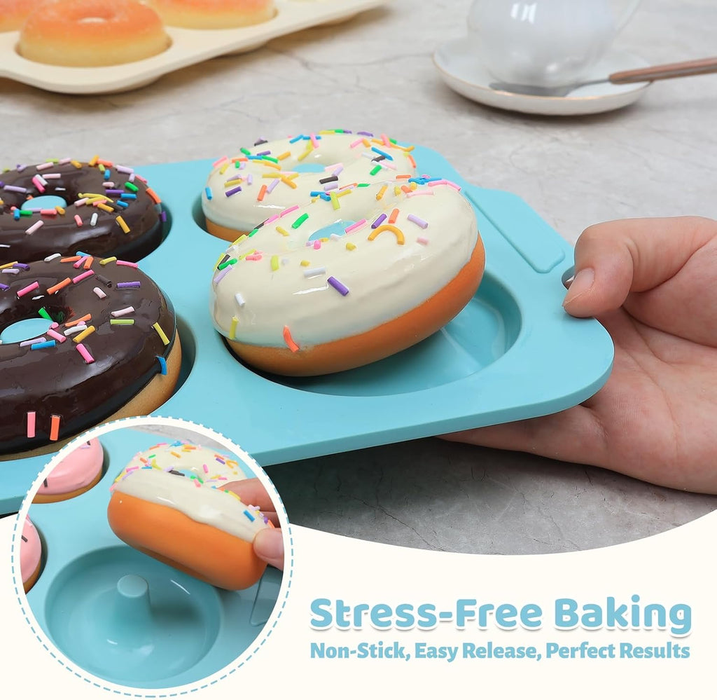 Nonstick Silicone Donut Pan with Metal Frame | Large 3.5” Donut Mold for Baking