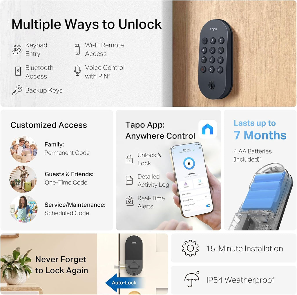 Tapo DL100 Smart Wi-Fi Deadbolt | Keyless Entry Door Lock with App Monitoring & Auto-Lock