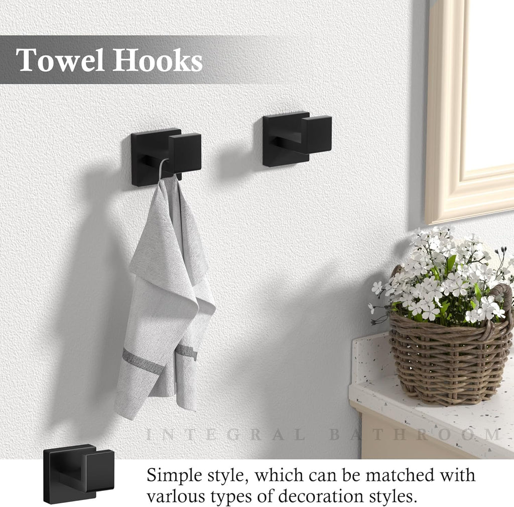 10-Piece Matte Black Bathroom Hardware Set | 23.6” SUS304 Stainless Steel Towel Bar & Accessories