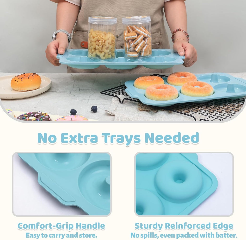 Nonstick Silicone Donut Pan with Metal Frame | Large 3.5” Donut Mold for Baking