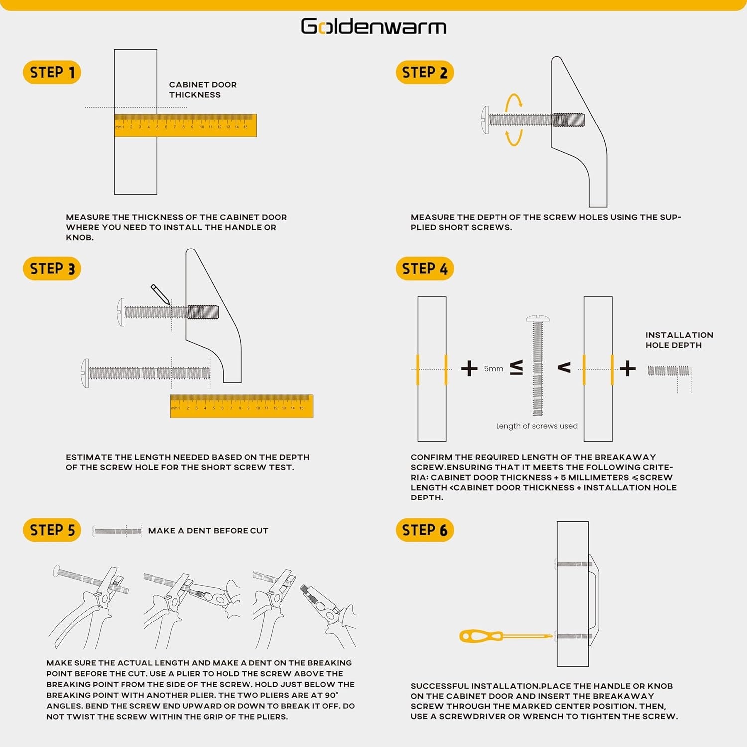Goldenwarm Black & Gold Cabinet Pulls (10-Pack) | 3" Modern Square Drawer Handles