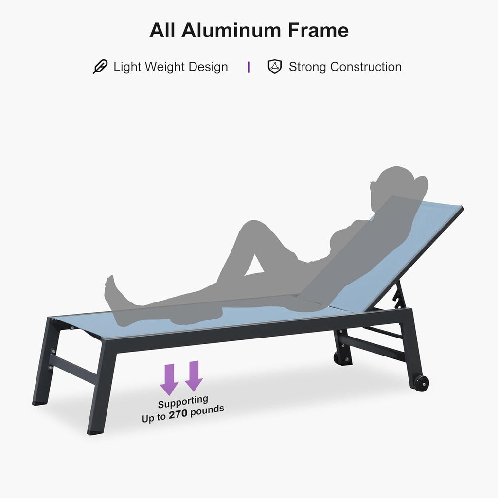 PURPLE LEAF Outdoor Chaise Lounge Set for 2 | Aluminum Poolside Lounge Chairs with Side Table (Teal)