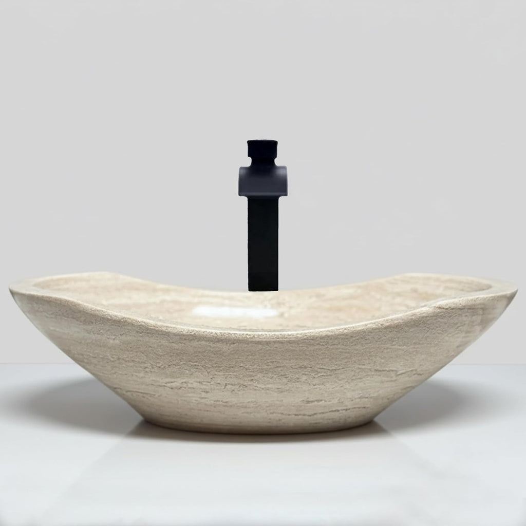 Shades of Nature Travertine Vessel Sink | Hand-Carved Oval Above Counter Bathroom Vanity Basin