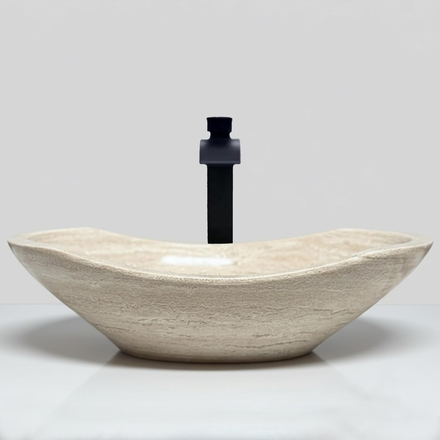 Shades of Nature Travertine Vessel Sink | Hand-Carved Oval Above Counter Bathroom Vanity Basin