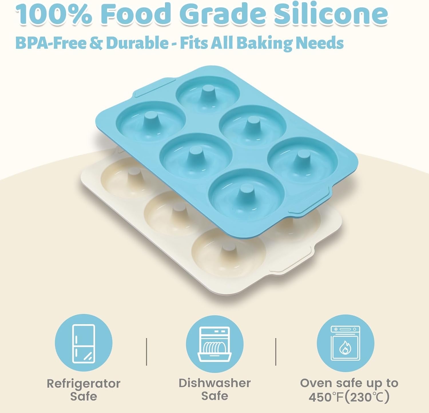 Nonstick Silicone Donut Pan with Metal Frame | Large 3.5” Donut Mold for Baking