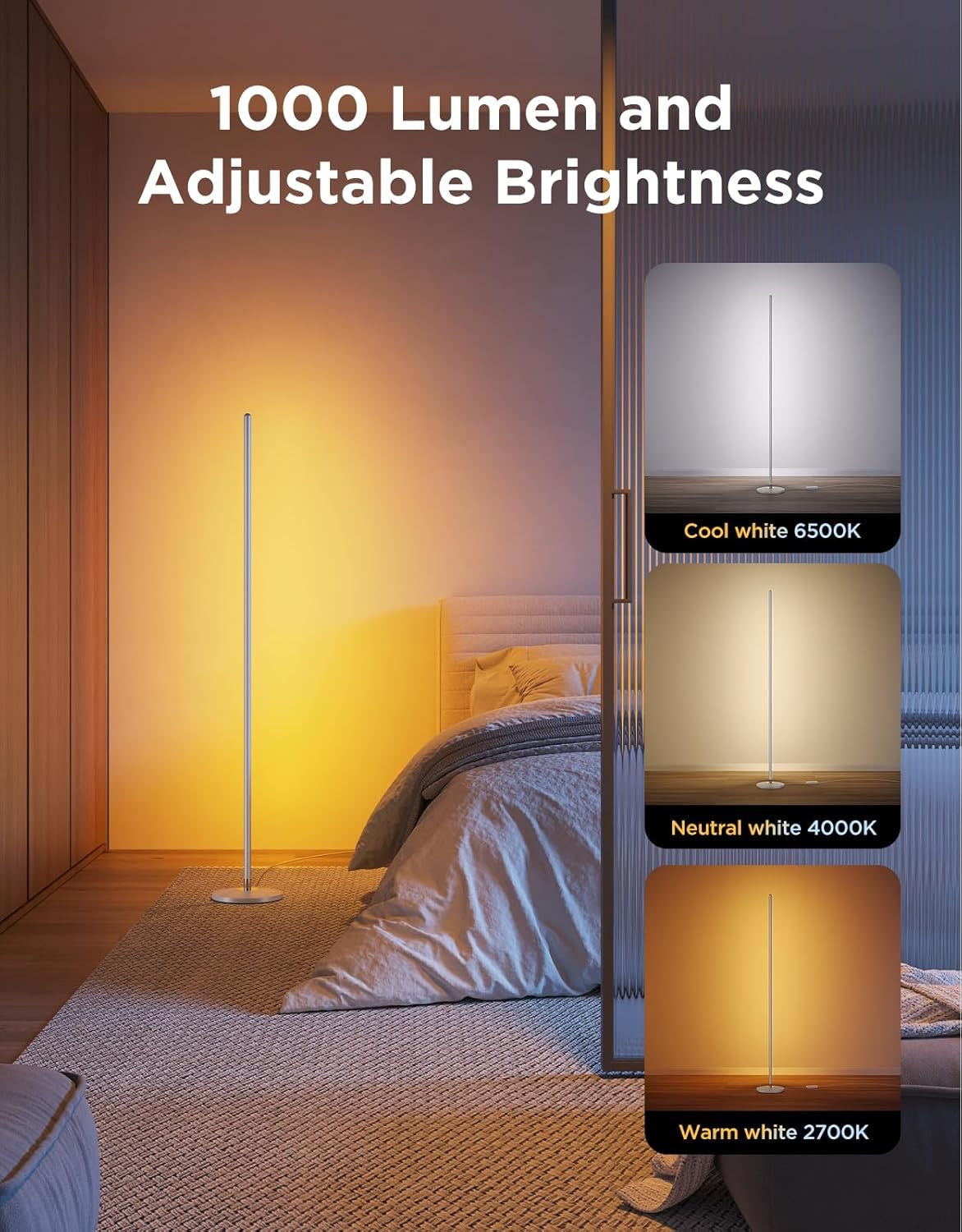 Govee RGBIC Smart LED Corner Floor Lamp | Alexa Compatible, Music Sync, 16 Million Colors (Silver)