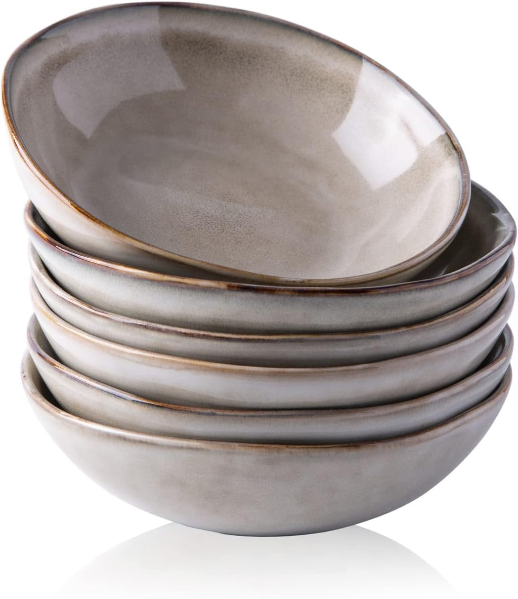 AmorArc Ceramic Cereal Bowls Set of 6 | Handmade Stoneware Bowls with Reactive Glaze – Cappuccino