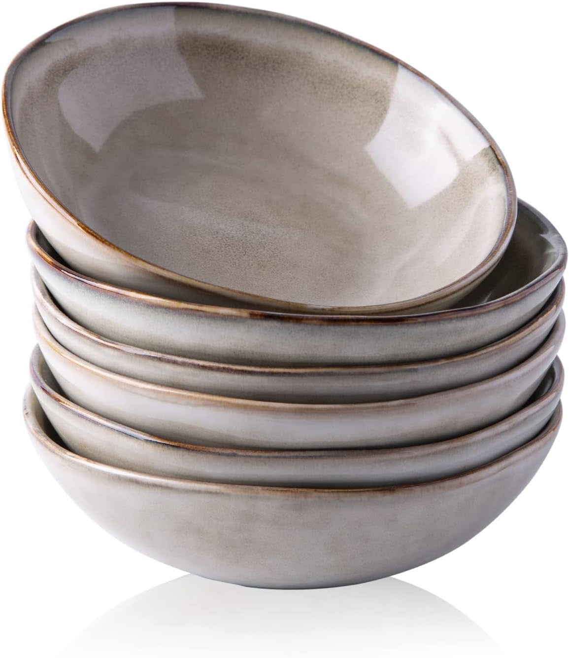 AmorArc Ceramic Cereal Bowls Set of 6 | Handmade Stoneware Bowls with Reactive Glaze – Cappuccino