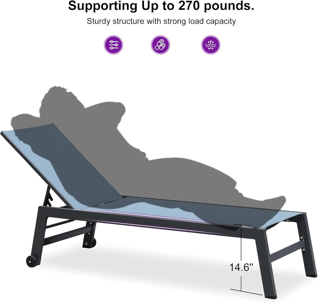 PURPLE LEAF Outdoor Chaise Lounge Set for 2 | Aluminum Poolside Lounge Chairs with Side Table (Teal)