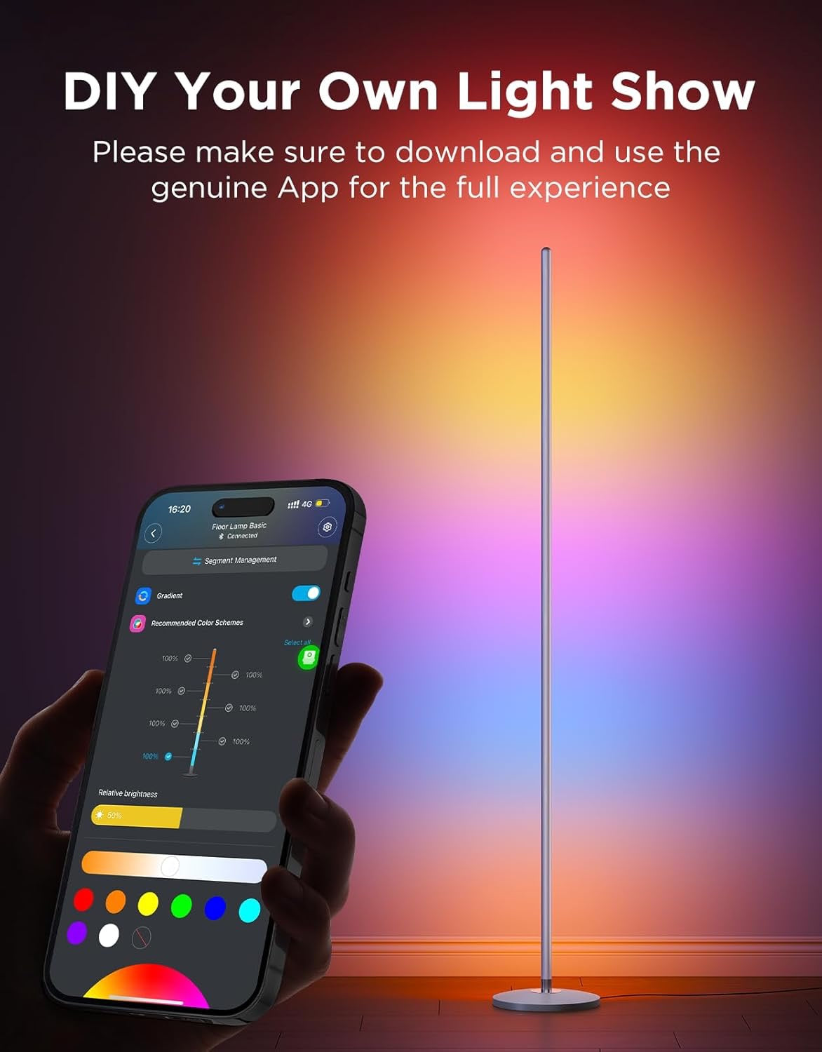 Govee RGBIC Smart LED Corner Floor Lamp | Alexa Compatible, Music Sync, 16 Million Colors (Silver)