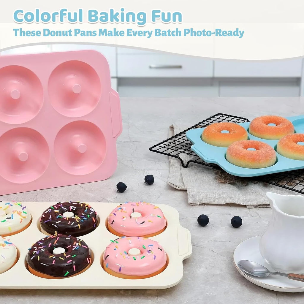 Nonstick Silicone Donut Pan with Metal Frame | Large 3.5” Donut Mold for Baking