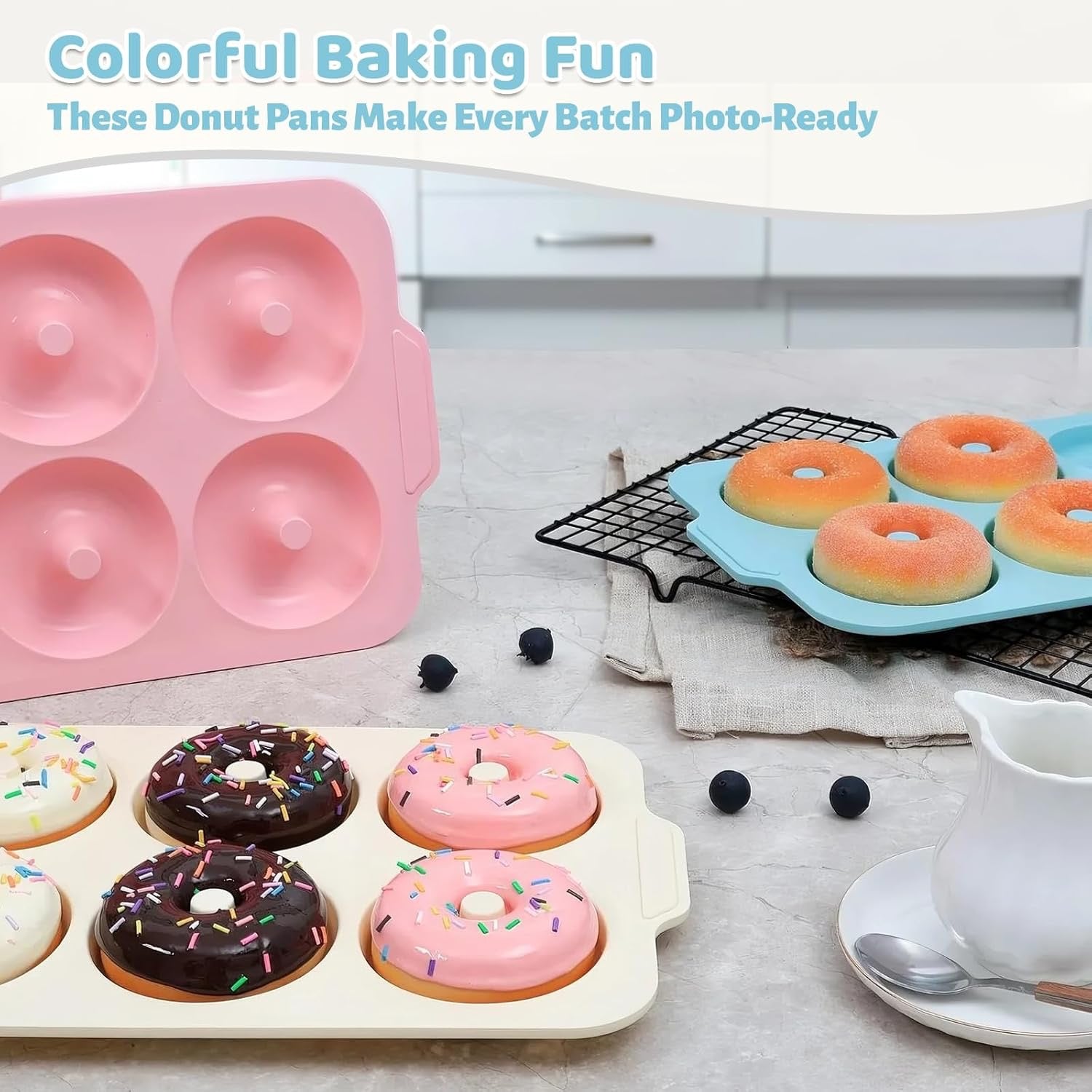 Nonstick Silicone Donut Pan with Metal Frame | Large 3.5” Donut Mold for Baking