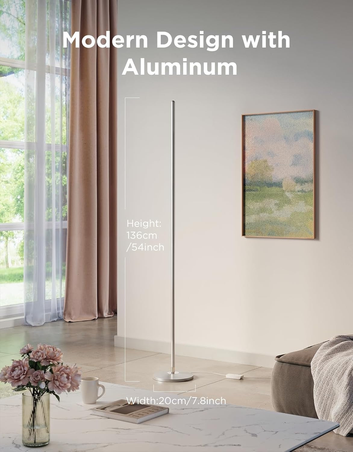 Govee RGBIC Smart LED Corner Floor Lamp | Alexa Compatible, Music Sync, 16 Million Colors (Silver)