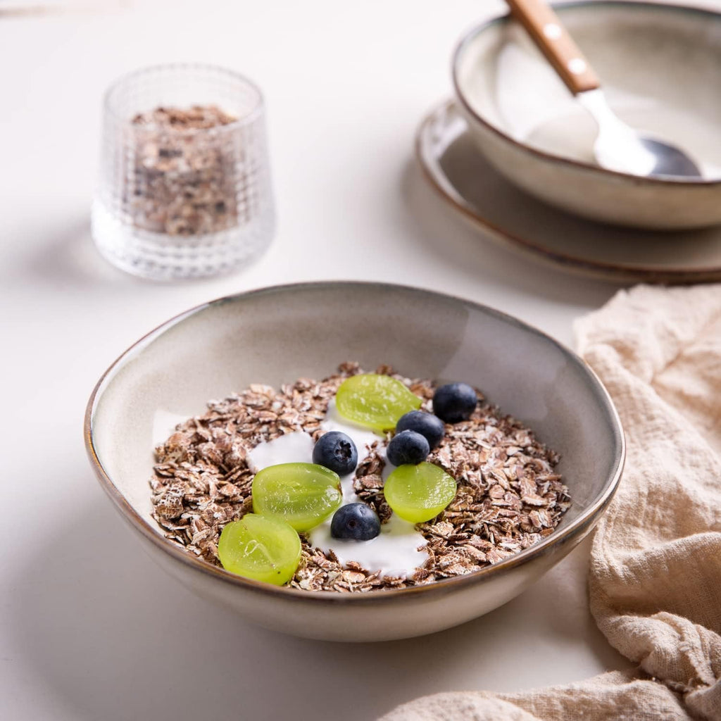AmorArc Ceramic Cereal Bowls Set of 6 | Handmade Stoneware Bowls with Reactive Glaze – Cappuccino