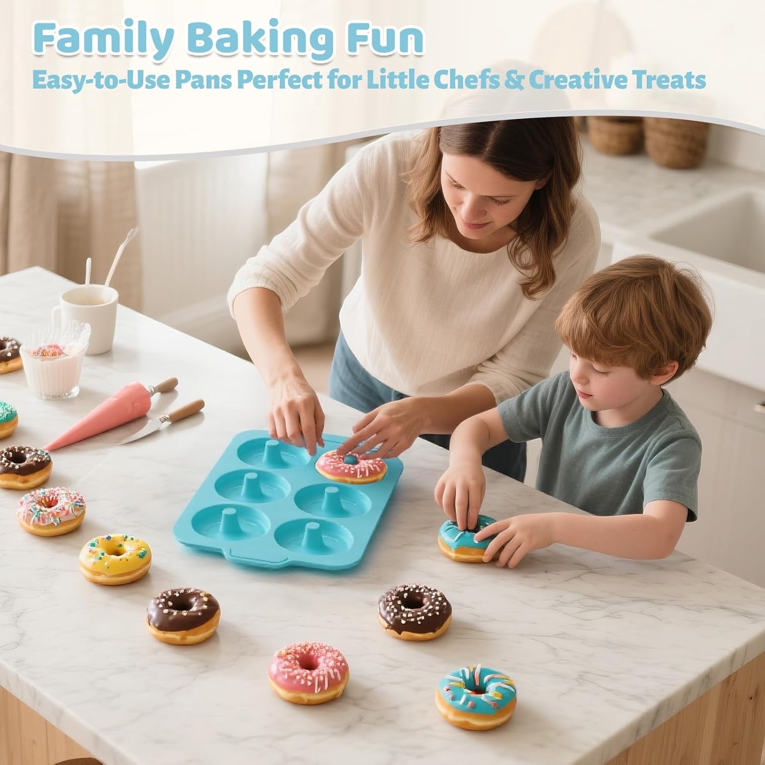 Nonstick Silicone Donut Pan with Metal Frame | Large 3.5” Donut Mold for Baking