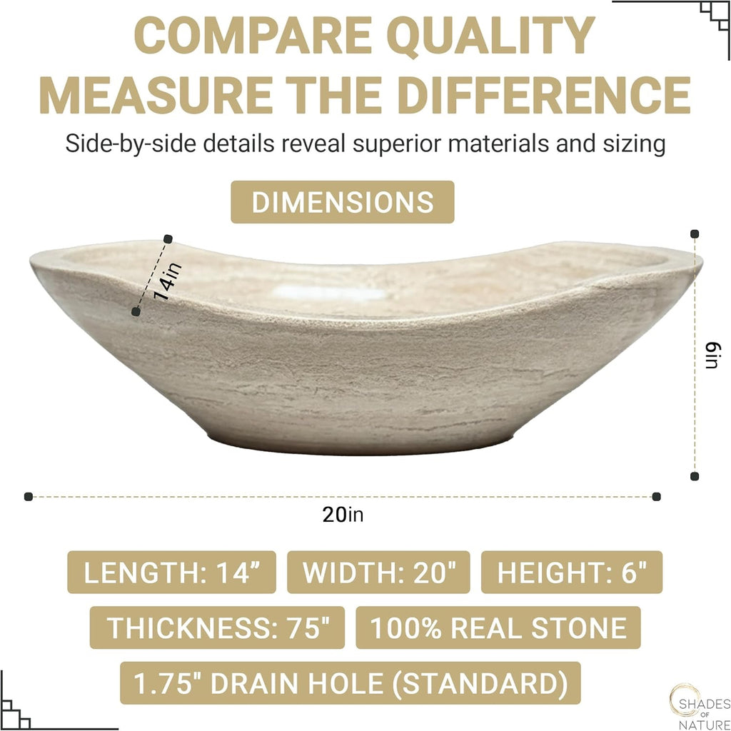 Shades of Nature Travertine Vessel Sink | Hand-Carved Oval Above Counter Bathroom Vanity Basin