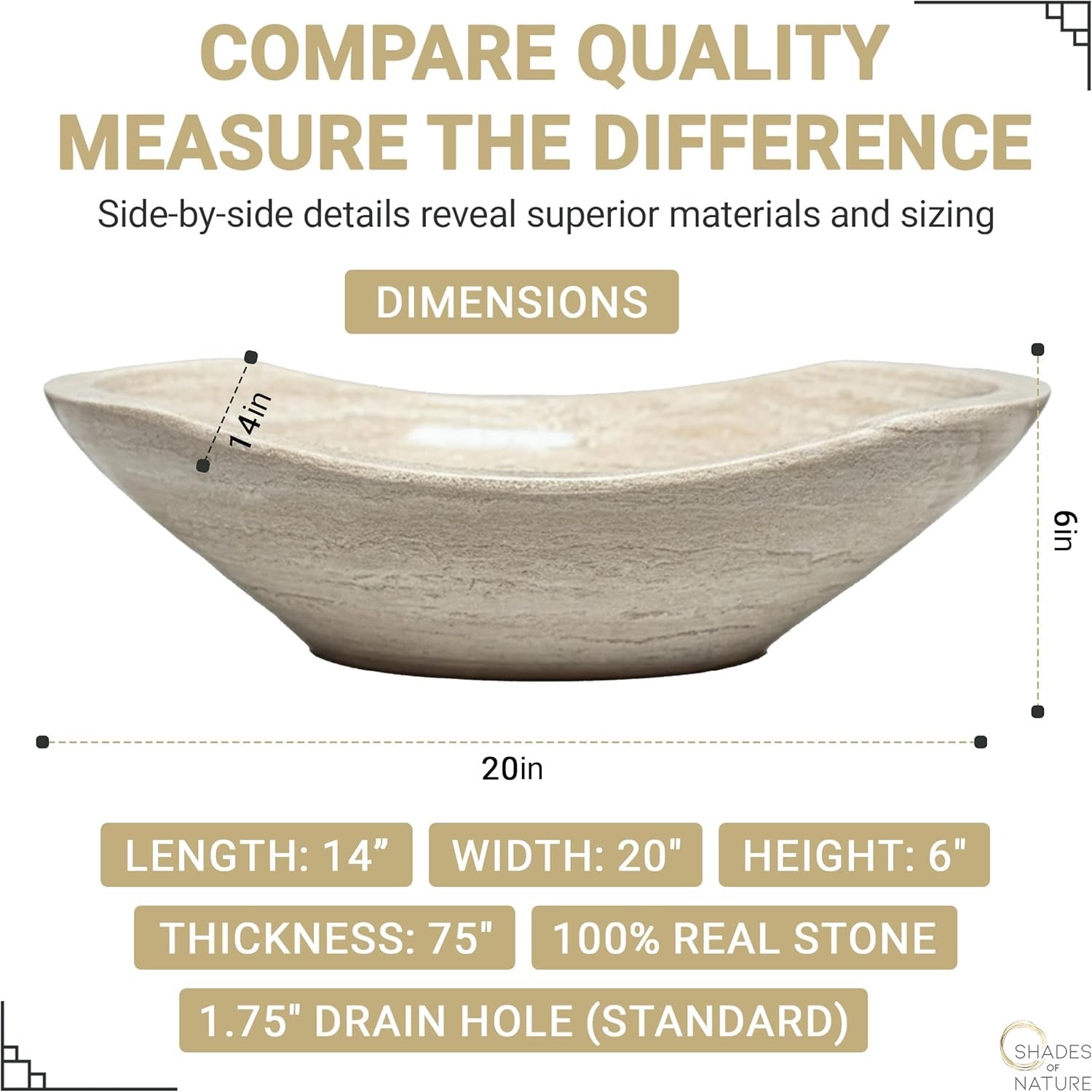 Shades of Nature Travertine Vessel Sink | Hand-Carved Oval Above Counter Bathroom Vanity Basin