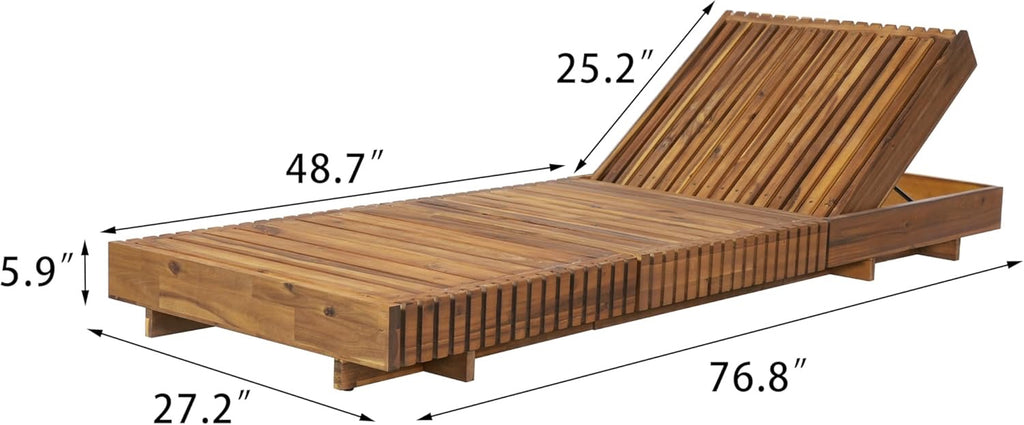 Merax Acacia Wood Outdoor Chaise Lounge Set with Adjustable Backrest & Cushion – Patio Poolside Furniture (Beige)