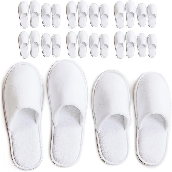 Modlux Spa Slippers (12 Pairs) | Disposable Hotel Slippers, Closed Toe, White
