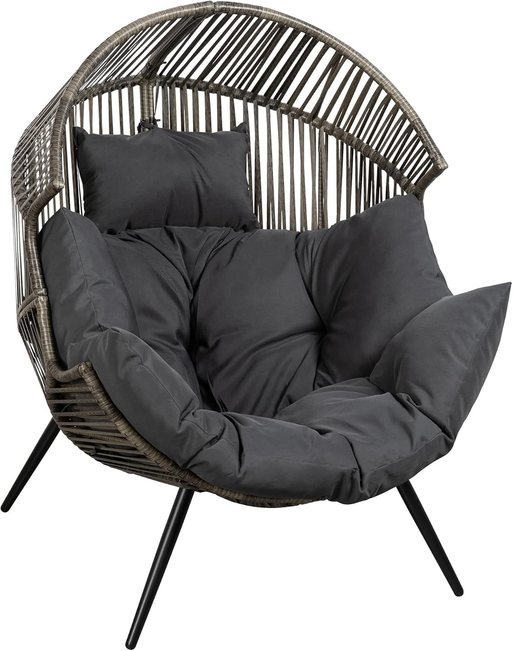 Vongrasig Outdoor Wicker Egg Chair | Oversized PE Rattan Patio Lounge Chair with Cushion (Black/Rattan)