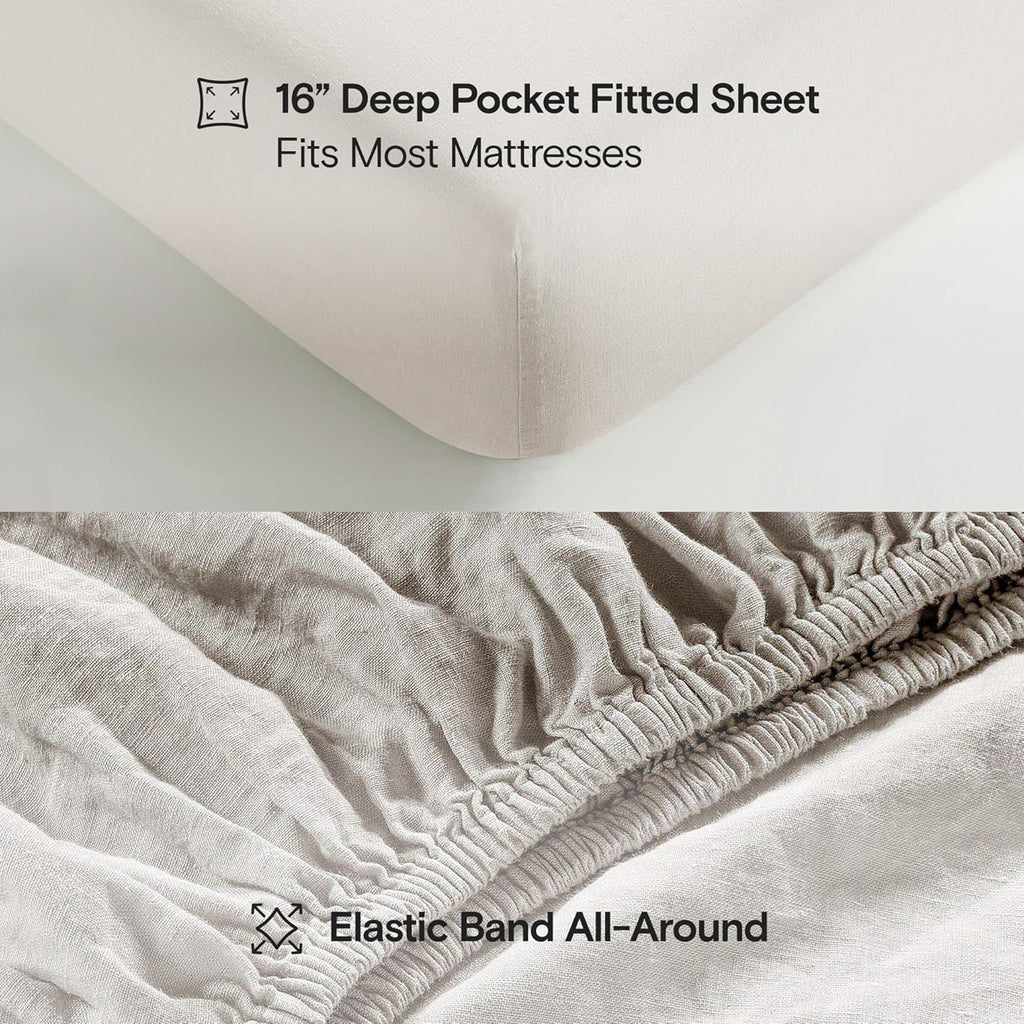 SIJO Stone Washed Organic French Linen Sheet Set King | GOTS Certified Cooling Linen Sheets Breathable Luxury Bedding