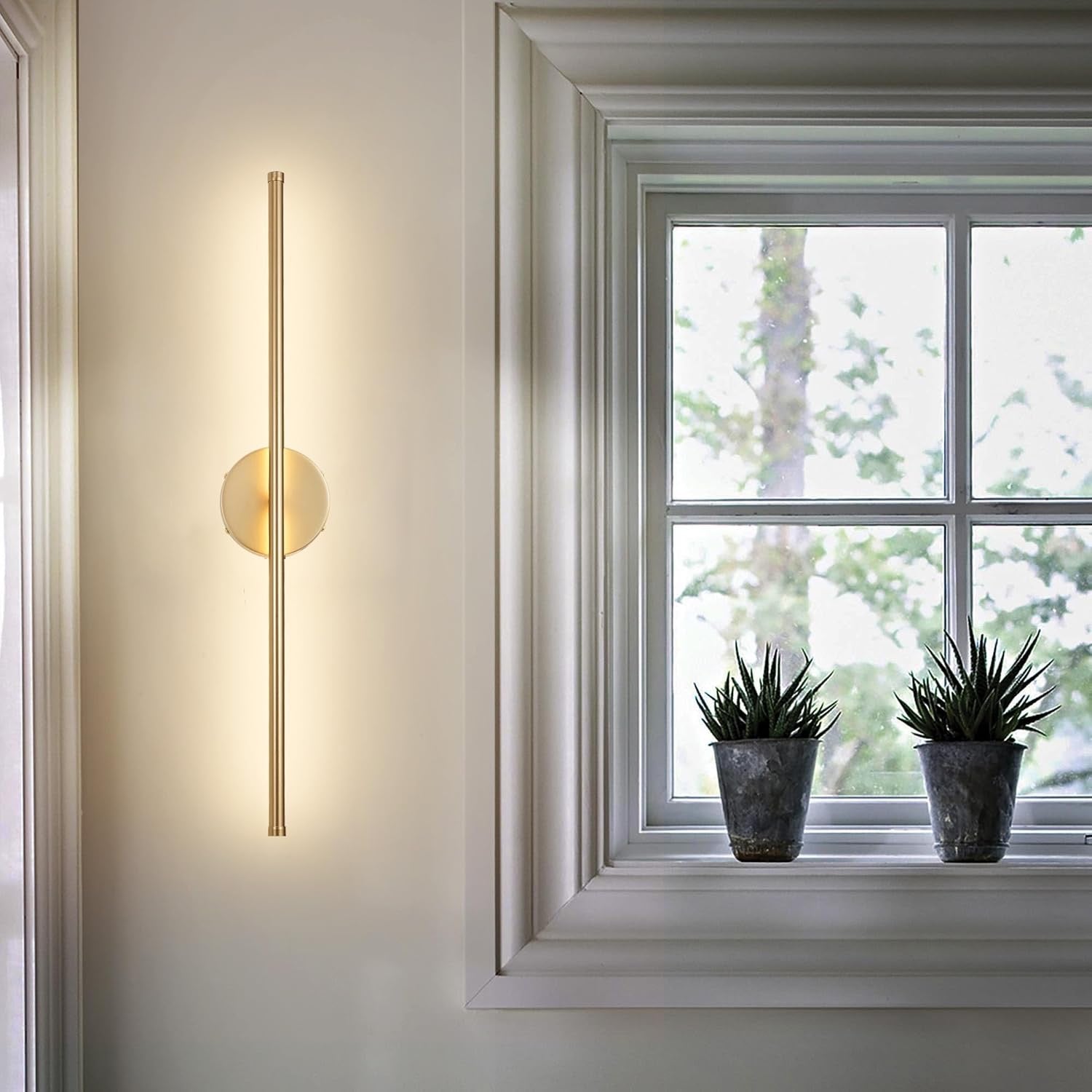 Battery-Operated Gold Wall Sconces with Remote (Set of 2) | Dimmable 3000K LED, Rotatable Design