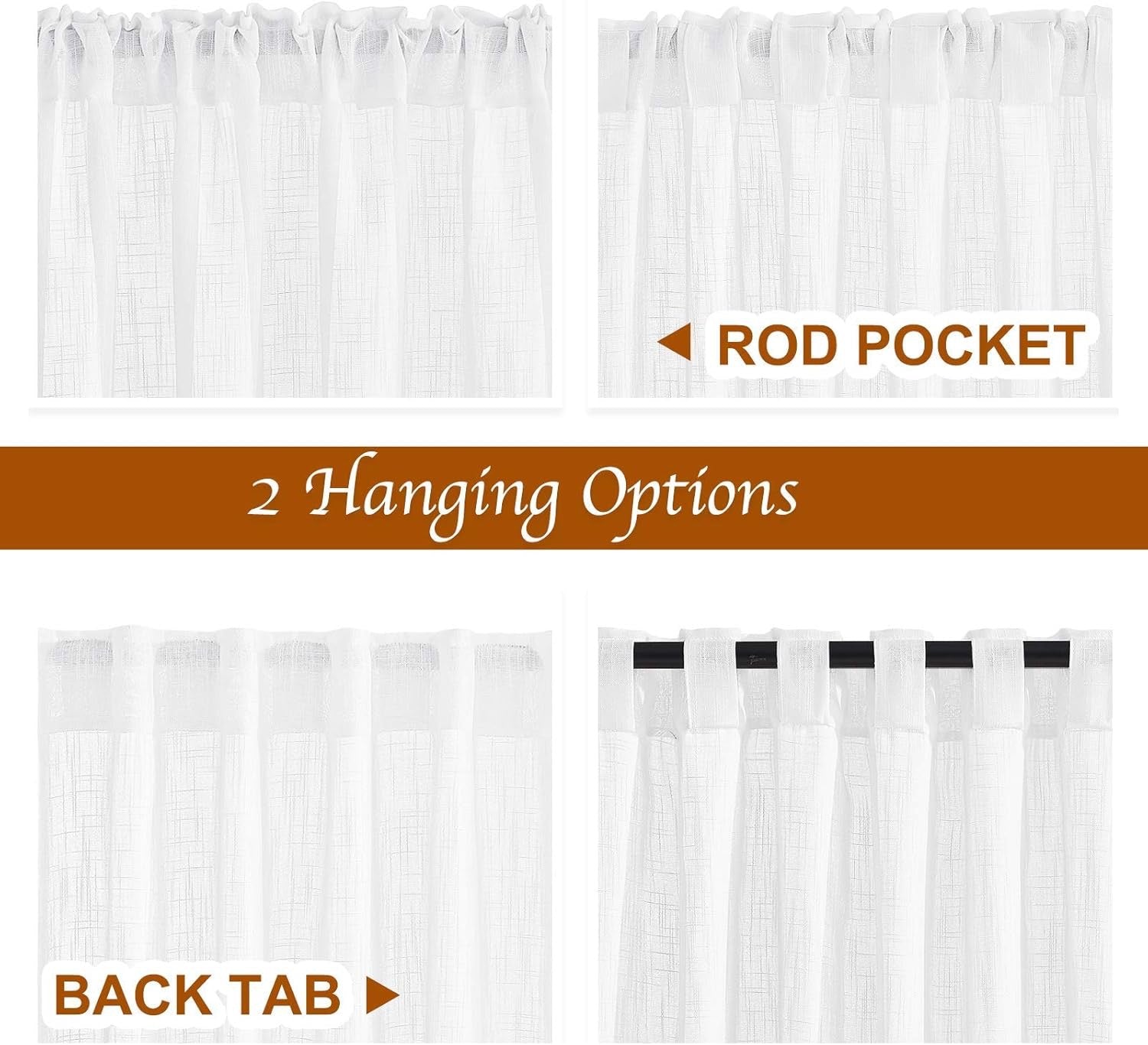 NICETOWN White Linen Sheer Curtains – Semi-Transparent Window Panels for Living Room & Sliding Glass Doors