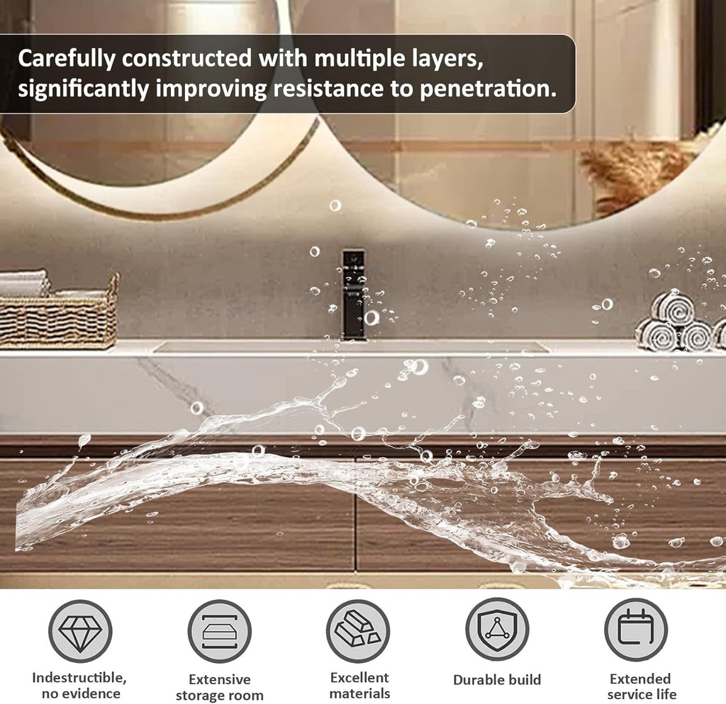 Floating Wood Bathroom Vanity – 36" with LED Mirror | Marble Countertop | 2 Deep Drawers + Open Shelf