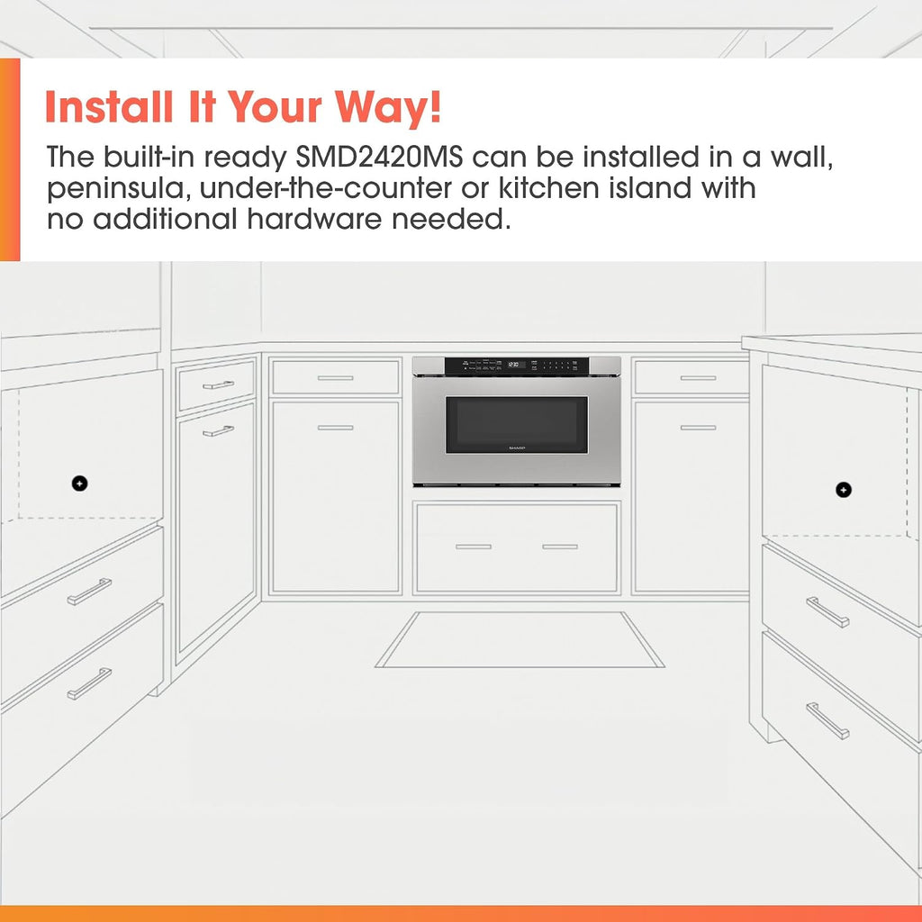 Sharp SMD2420MS 24-Inch Built-In Microwave Drawer | 1.2 Cu. Ft. Stainless Steel | Sensor Cook
