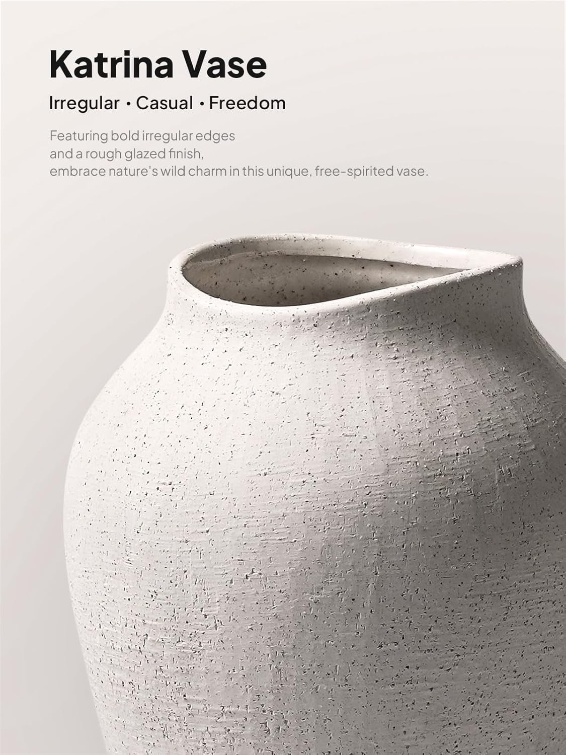 White Ceramic Floor Vase | 11.8" Sandstone Textured Decorative Vase