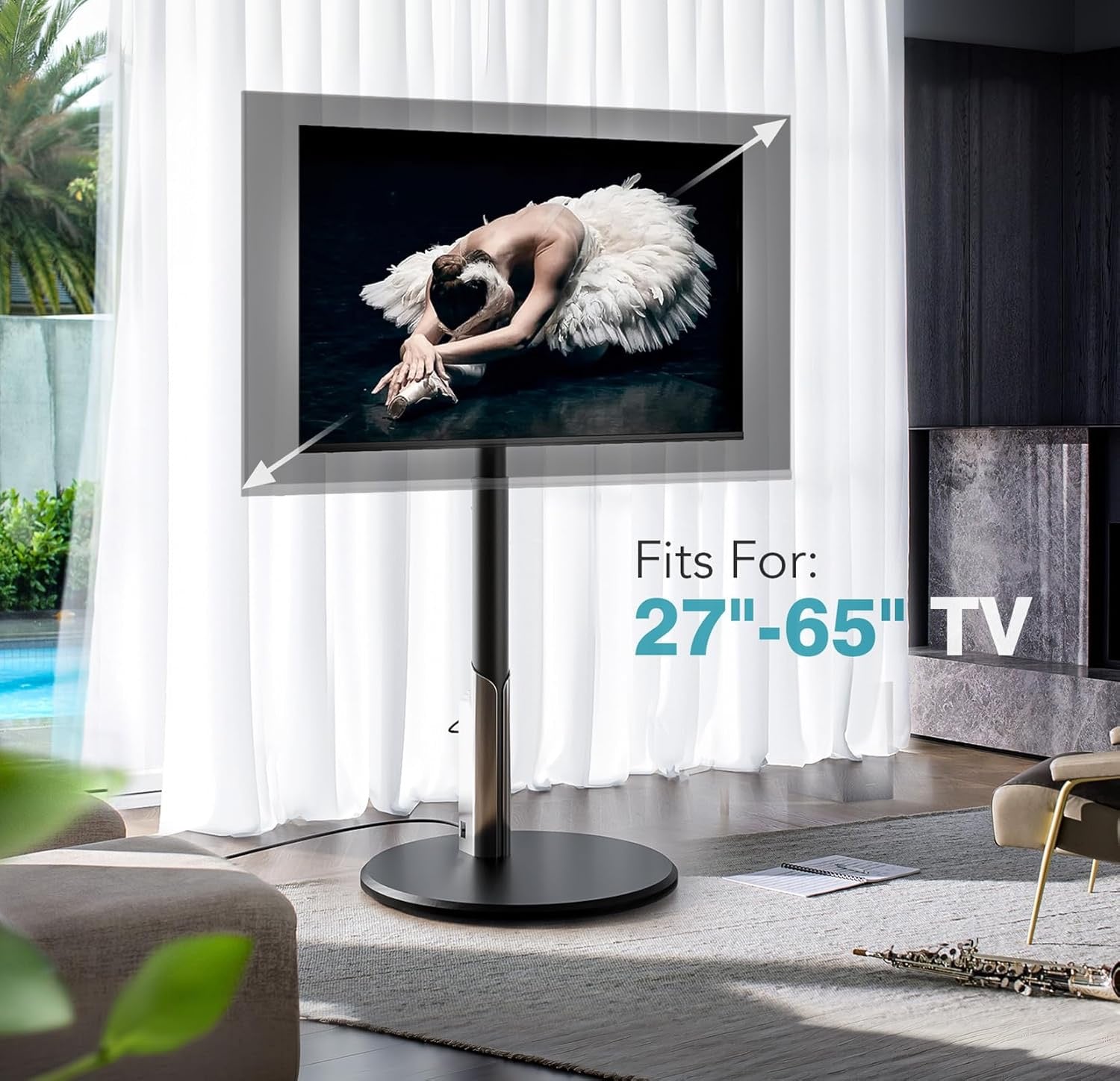 Mobile TV Stand with Power Outlet – Rolling Cart for 27-65 Inch TVs with Adjustable Height & Ambient Lighting