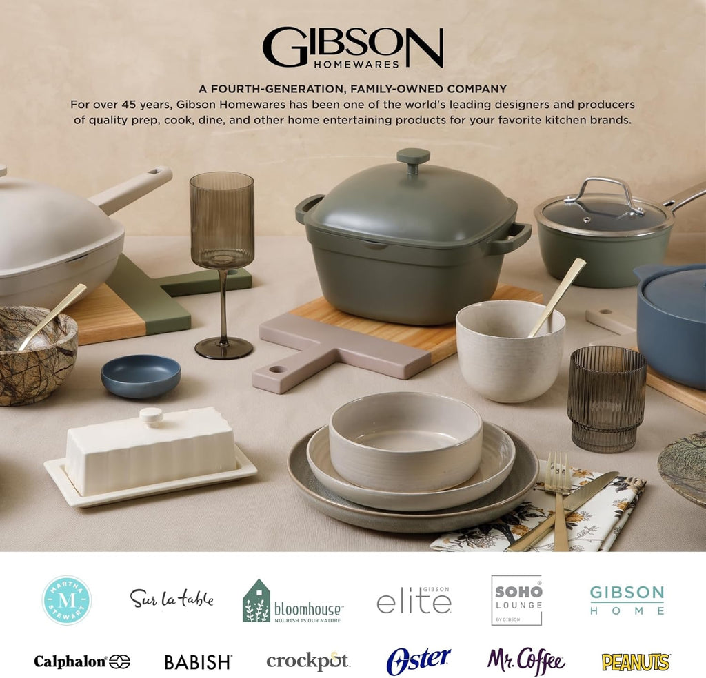 Gibson Elite Sunveil Dinnerware Set (16-Piece) | Reactive Glaze Stoneware Plates & Bowls Service for 4 (Light Taupe)