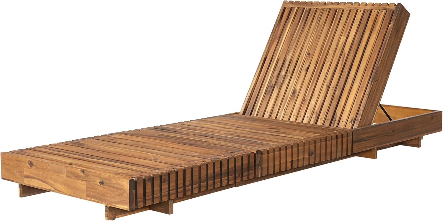 Merax Acacia Wood Outdoor Chaise Lounge Set with Adjustable Backrest & Cushion – Patio Poolside Furniture (Beige)