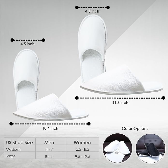 Modlux Spa Slippers (12 Pairs) | Disposable Hotel Slippers, Closed Toe, White